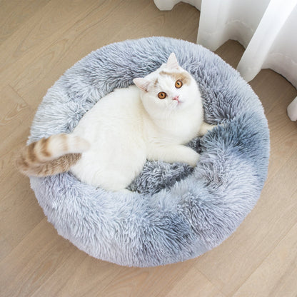 Calming Donut Pet Bed for Small Dogs 20", Anti-Anxiety Plush Cozy Warming Dog Bed, Grey